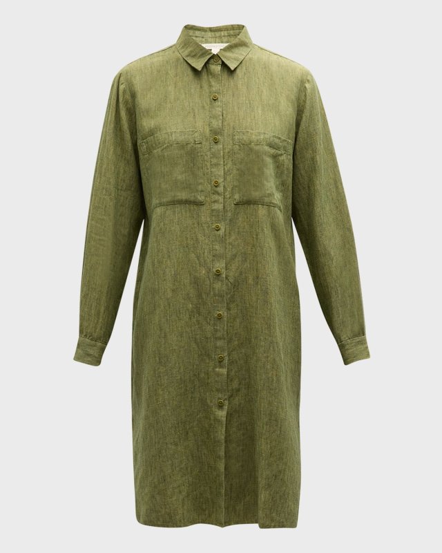 Button-Down Organic Linen Midi Shirtdress